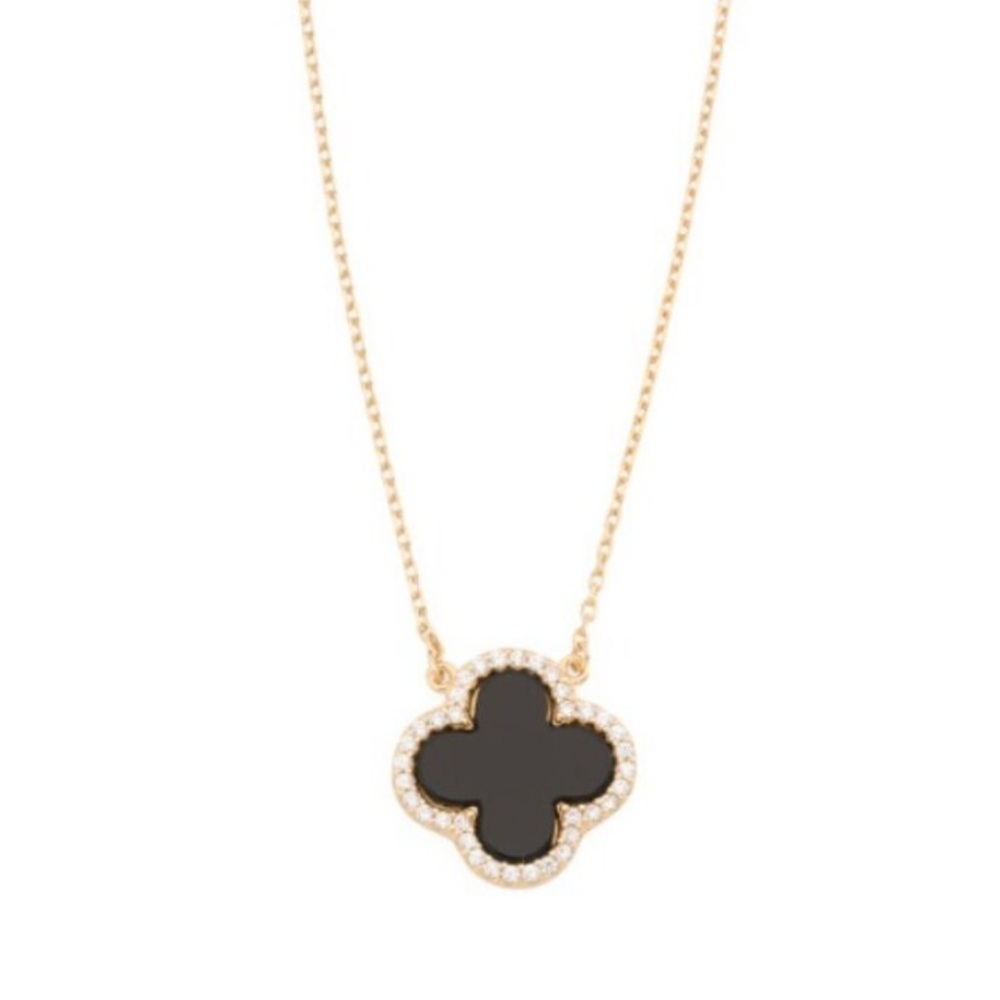 NWT Rachel Zoe Sterling Silver Black Clover Pave Necklace
